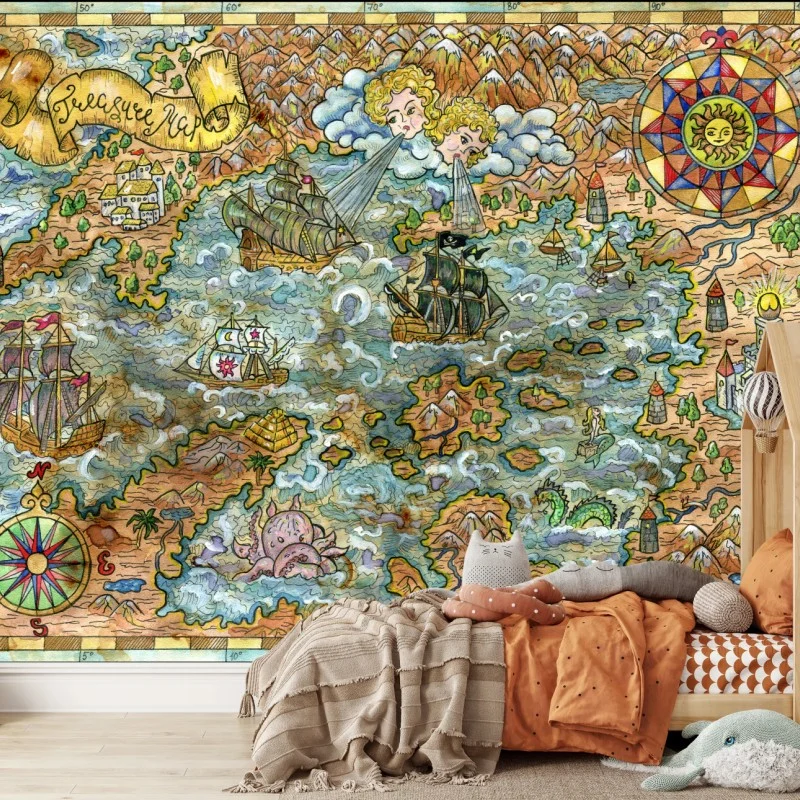 Wall mural whimsical treasure map illustration
