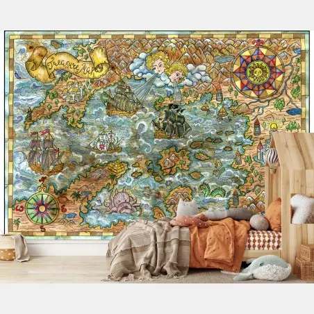 Wall mural whimsical treasure map illustration • Wallissimo®
