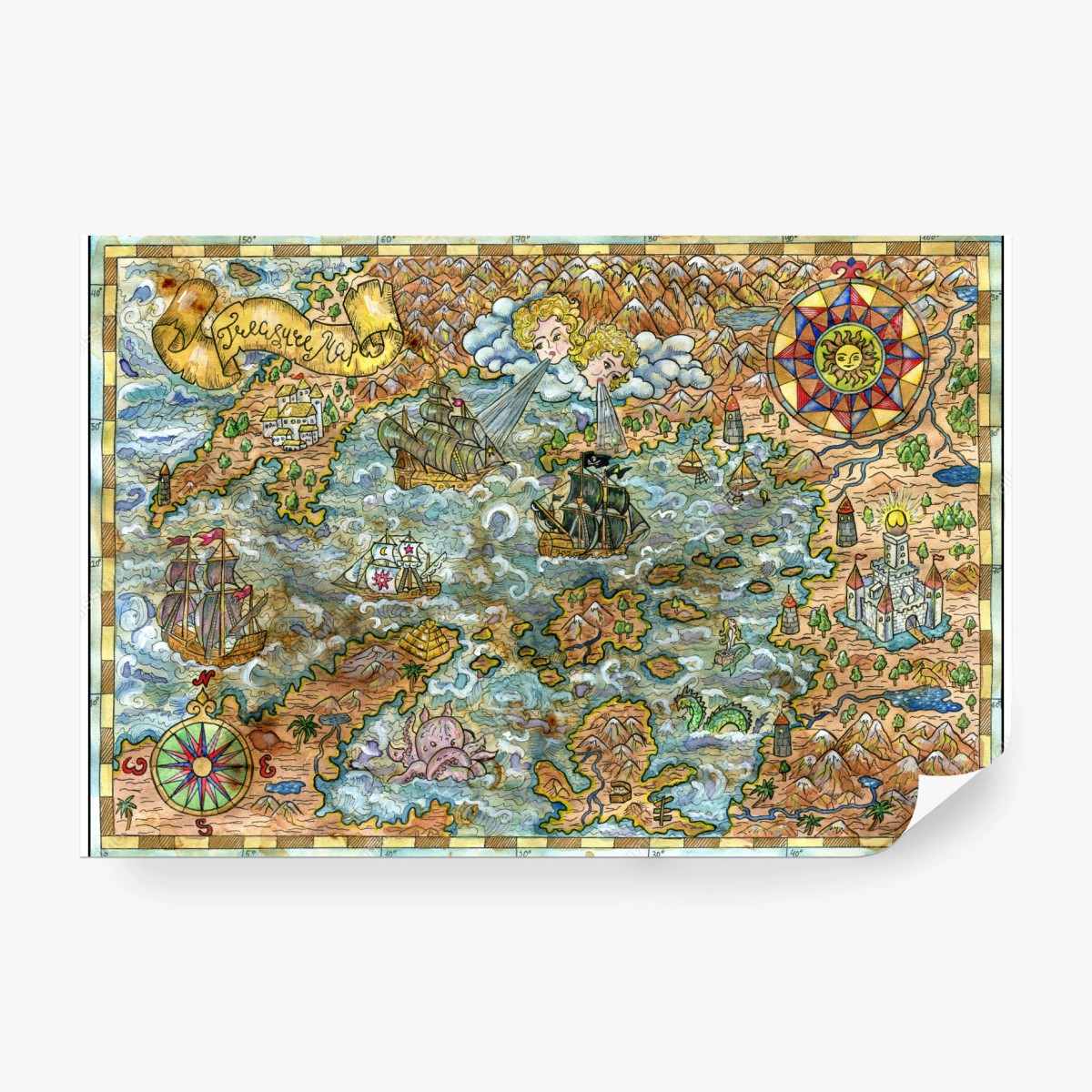 Wall mural whimsical treasure map illustration • Wallissimo®