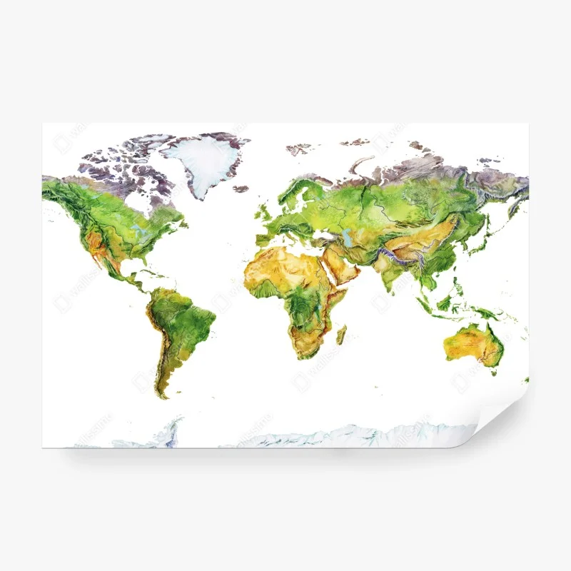 Wall mural watercolor physical map of the world