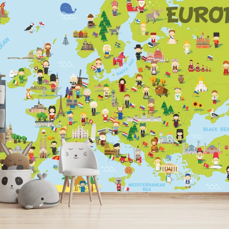 Wall mural illustrated Europe map for kids