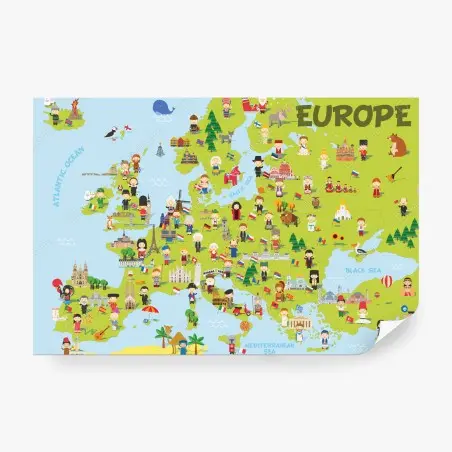Wall mural illustrated Europe map for kids • Wallissimo®