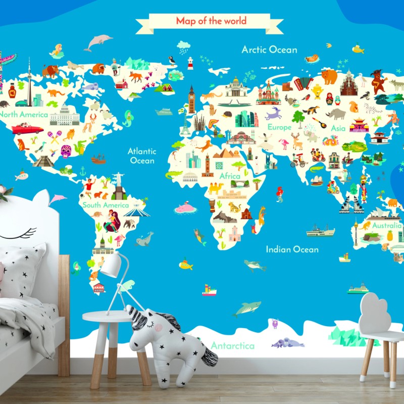 Wall mural colorful illustrated world map