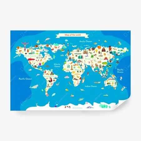 Wall mural colorful illustrated world map • Wallissimo®