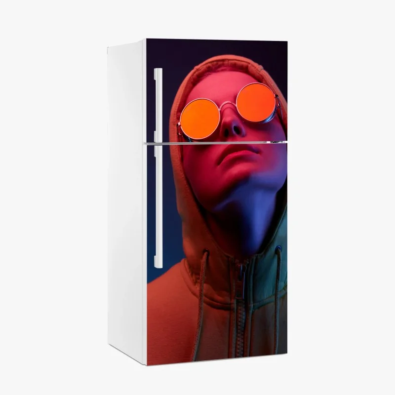 Fridge sticker neon portrait with round sunglasses
