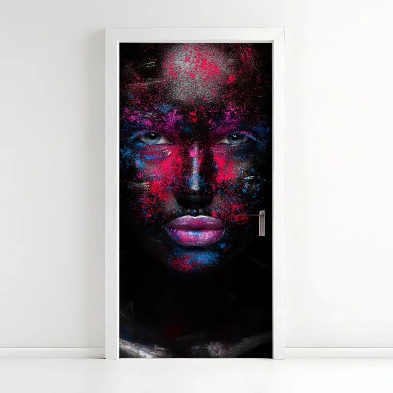 Door sticker dramatic neon face art portrait