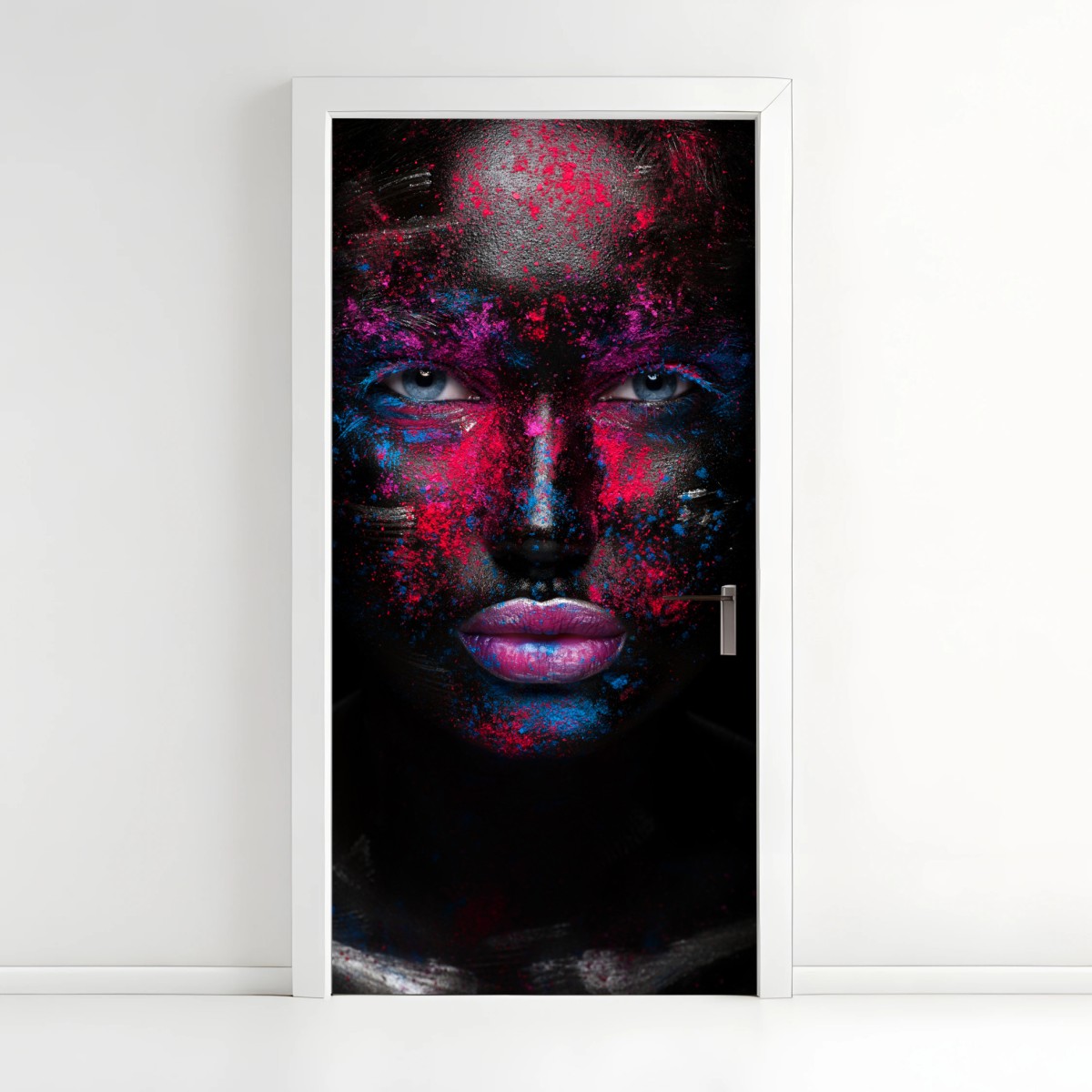 Door sticker dramatic neon face art portrait • Wallissimo® Door sticker dramatic neon face art portrait • Wallissimo®