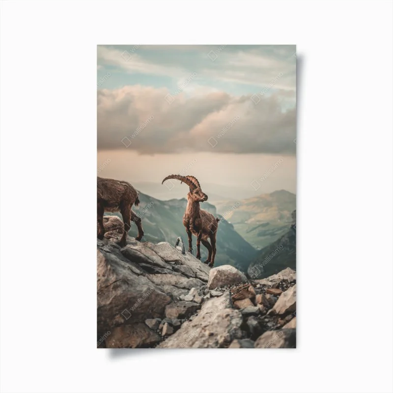 Poster mountain ibex on a rocky ridge