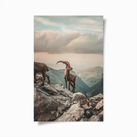 Poster mountain ibex on a rocky ridge • Wallissimo®