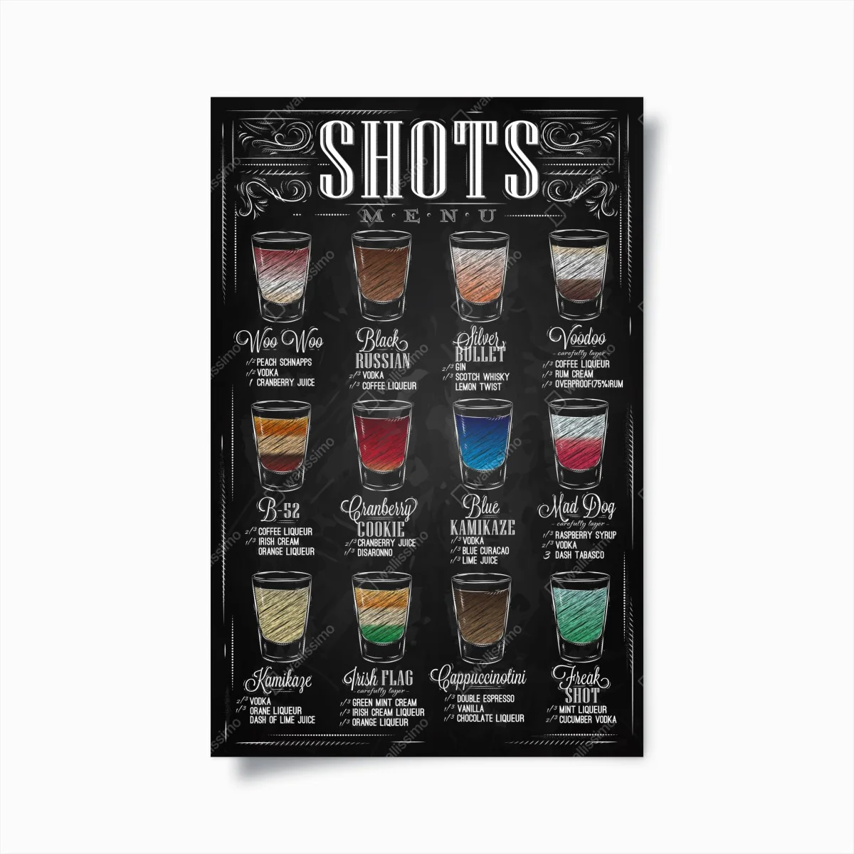 Poster vintage chalkboard shots menu • Wallissimo® Poster vintage chalkboard shots menu • Wallissimo®
