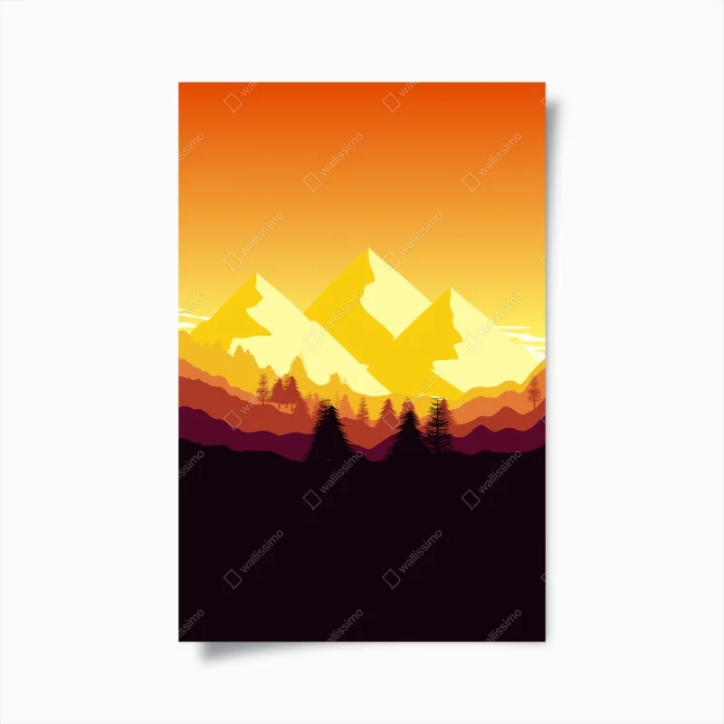 Poster golden sunset mountain landscape