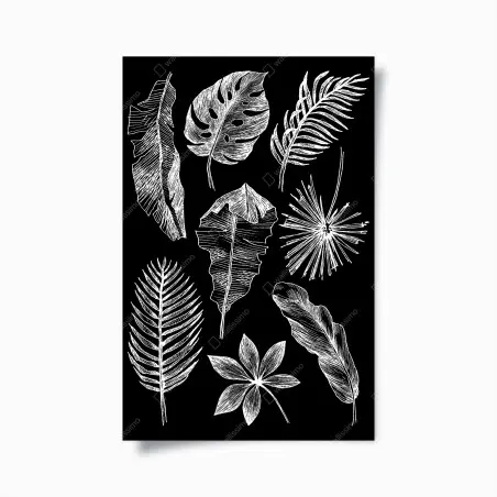 Poster monochrome botanical leaf composition • Wallissimo®