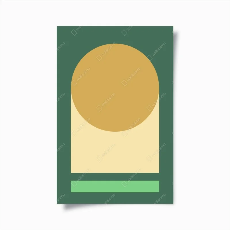 Poster golden sun over geometric block