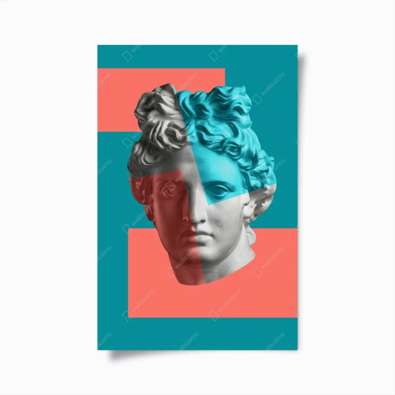 Poster duotone classical bust collage
