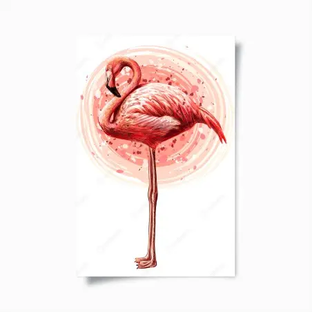 Poster graceful pink flamingo illustration • Wallissimo®