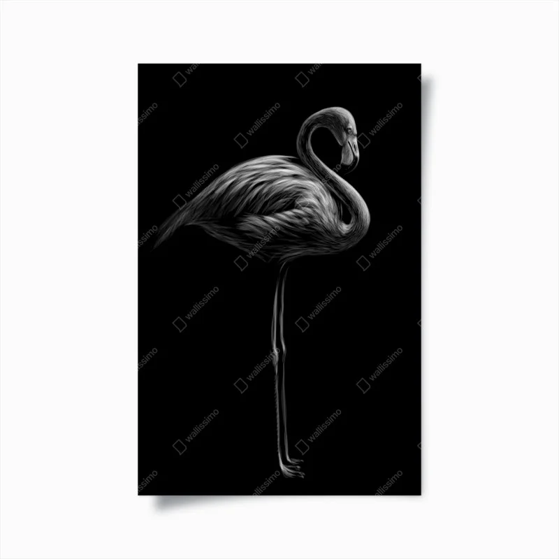Poster grayscale flamingo silhouette