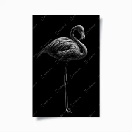 Poster grayscale flamingo silhouette • Wallissimo®