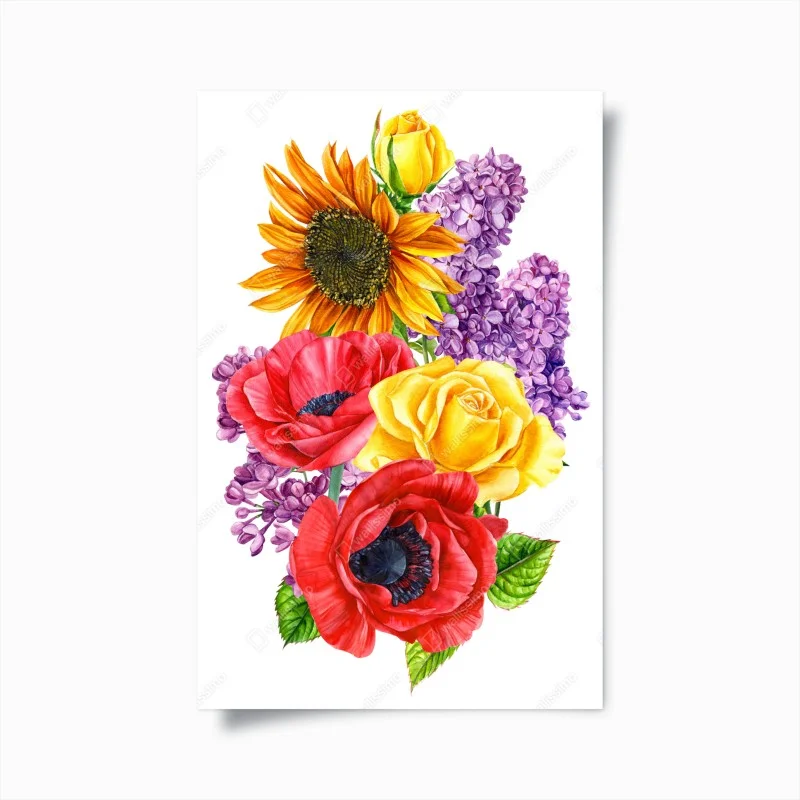 Poster vibrant watercolor floral bouquet
