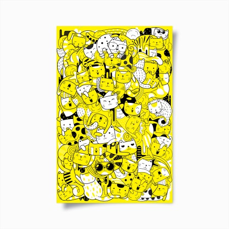 Poster playful yellow cat collage • Wallissimo®