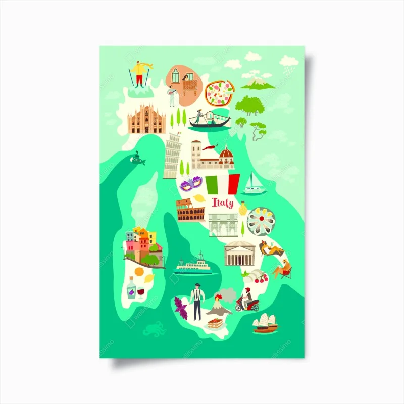 Poster Italy travel map with iconic landmarks