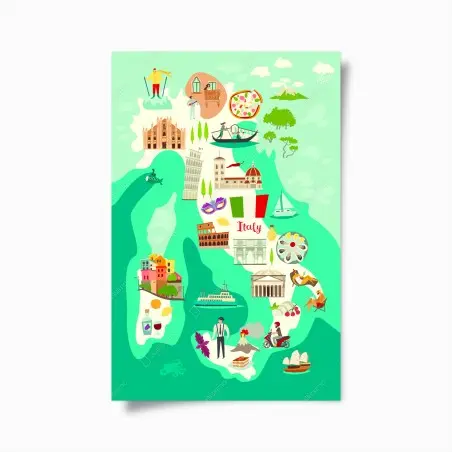 Poster Italy travel map with iconic landmarks • Wallissimo®