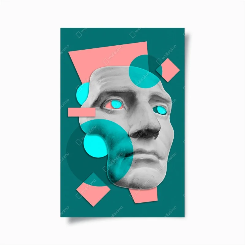 Poster abstract classical mask in teal and pink