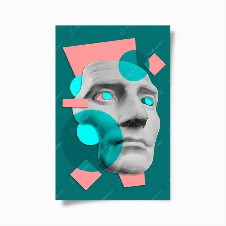 Poster abstract classical mask in teal and pink • Wallissimo®