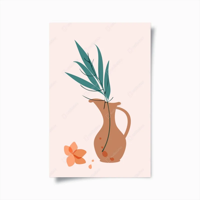 Poster pastel botanical vase with leaves