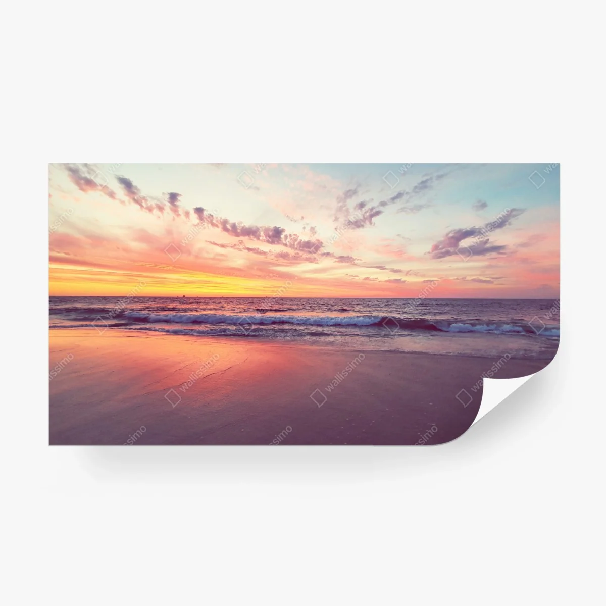 Wall mural pastel beach sunset over calm sea • Wallissimo®