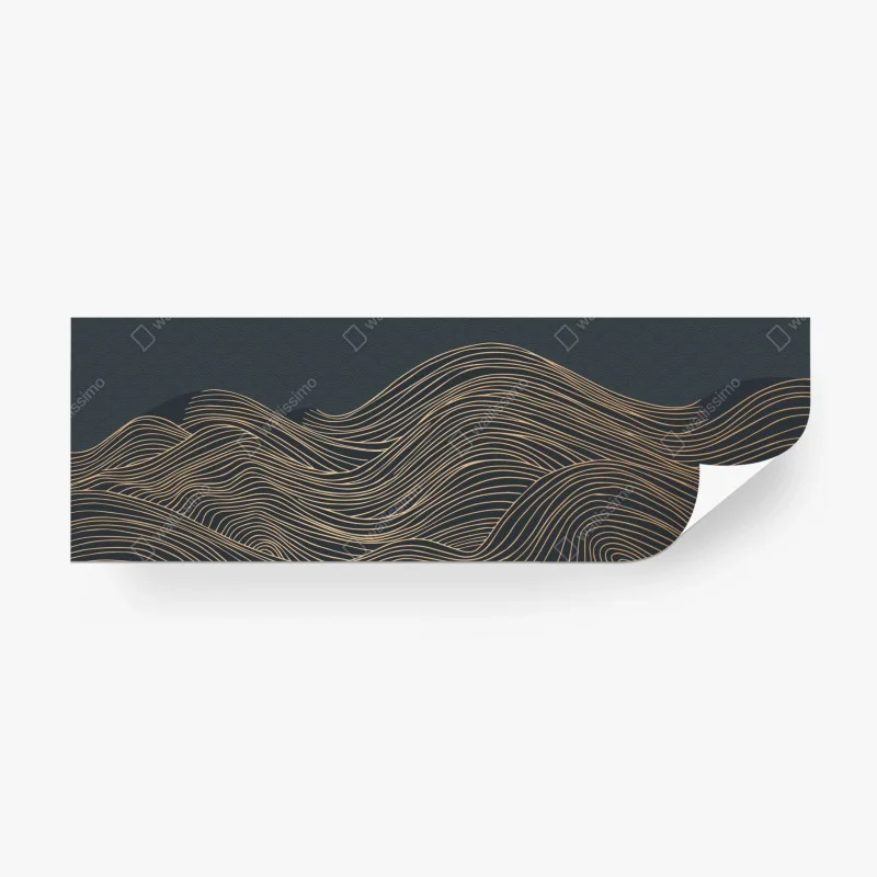 Wall mural golden wave lines with Japanese motif