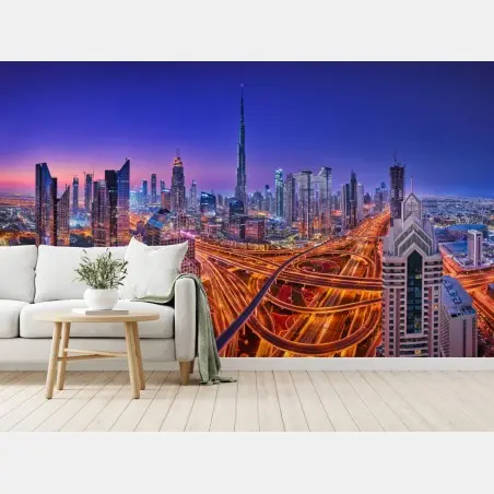 Wall mural Dubai skyline at twilight • Wallissimo®