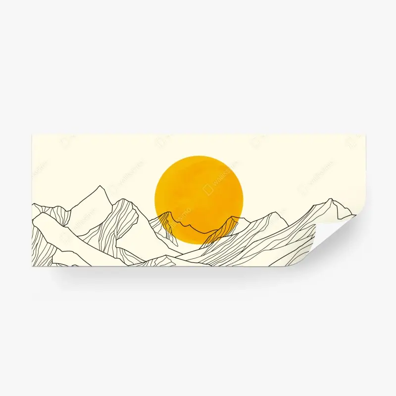 Wall mural golden sun over minimalist mountains