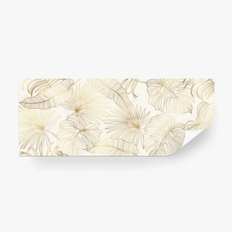 Wall mural golden tropical leaves pattern