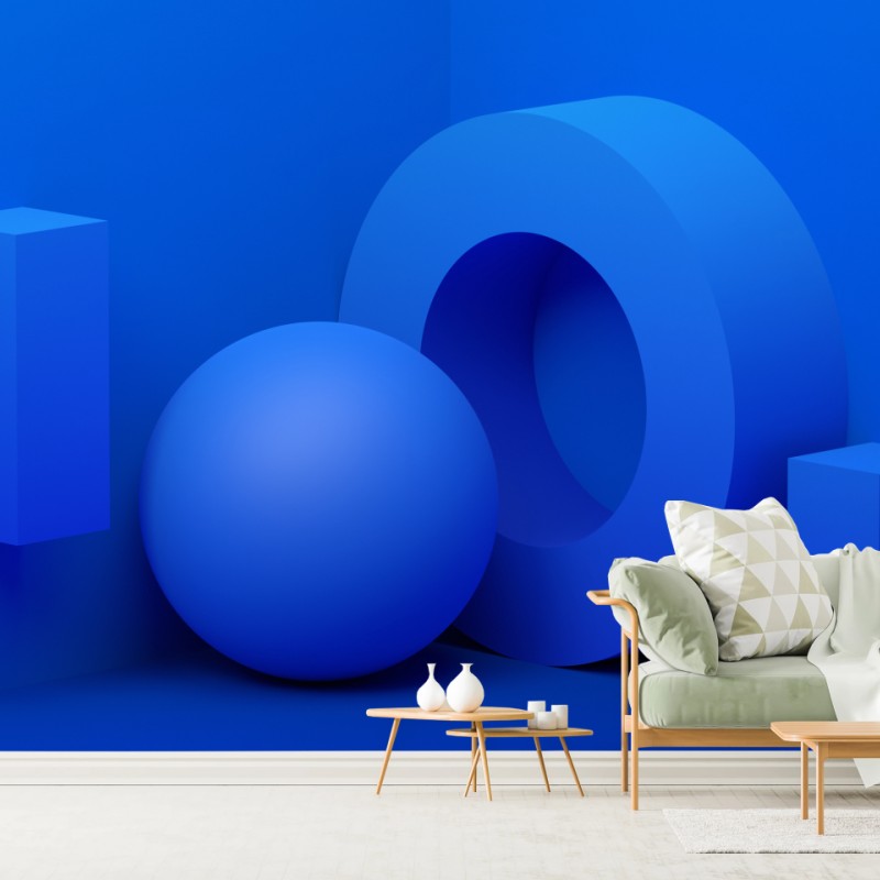 Wall mural blue geometric 3d composition