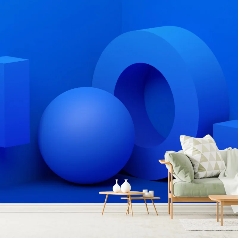 Wall mural blue geometric 3d composition