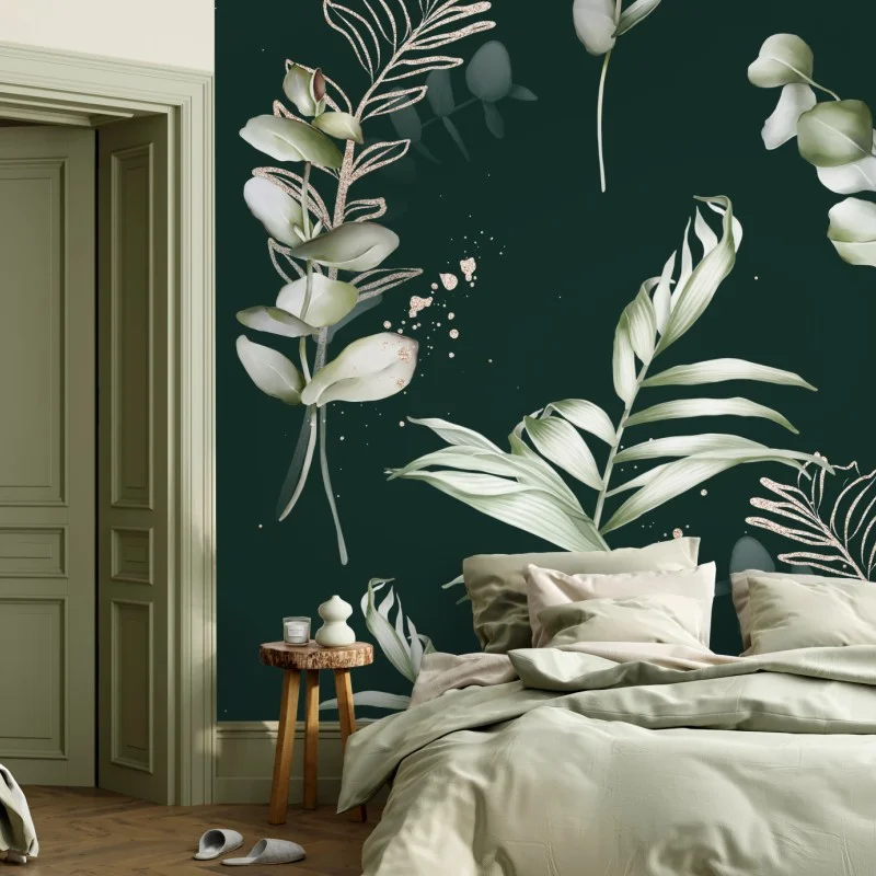 Wall mural eucalyptus botanical pattern with gold accents