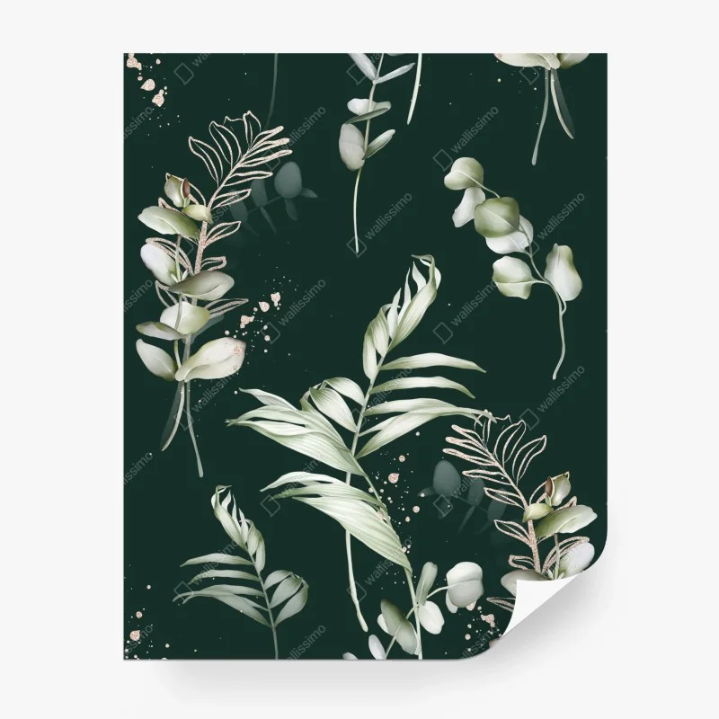 Wall mural eucalyptus botanical pattern with gold accents
