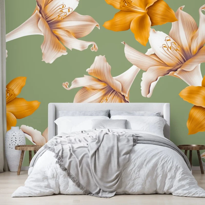 Wall mural golden lily botanical pattern
