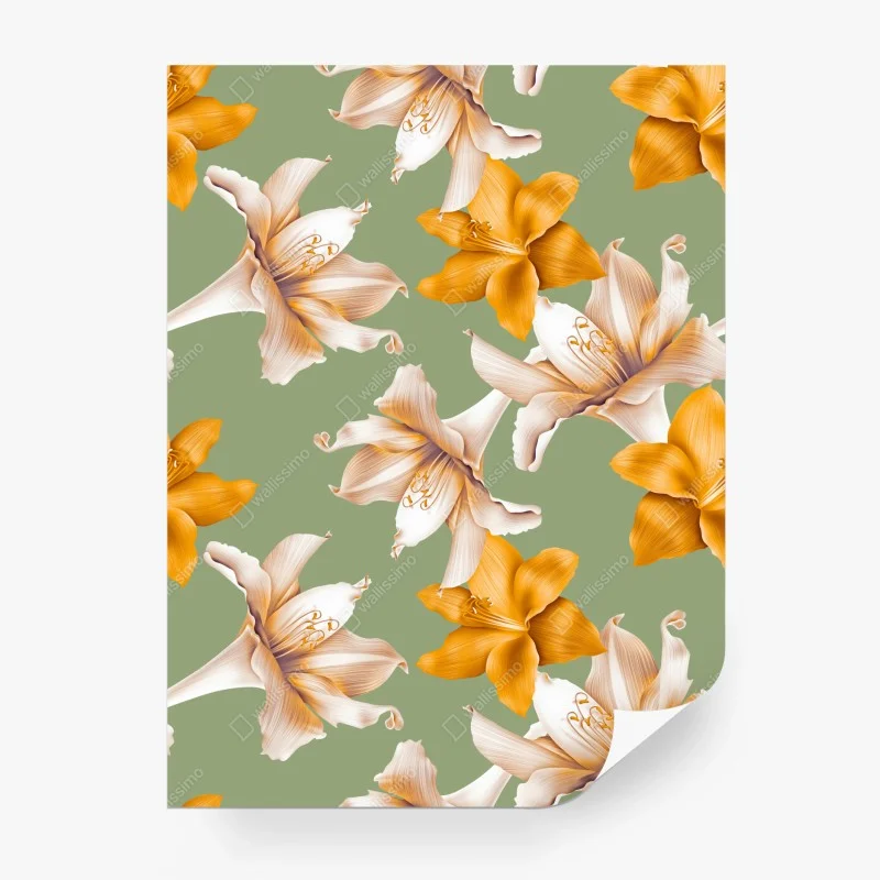 Wall mural golden lily botanical pattern