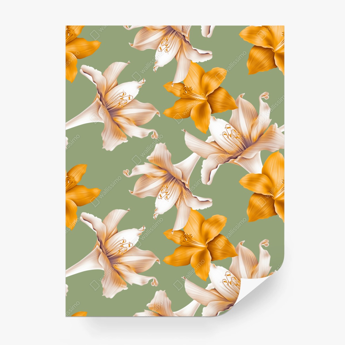 Wall mural golden lily botanical pattern ⁕ Wallissimo®