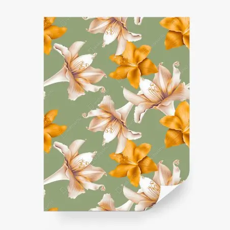 Wall mural golden lily botanical pattern • Wallissimo®