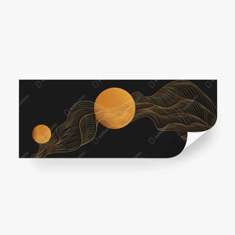 Wall mural golden waves on black abstract composition