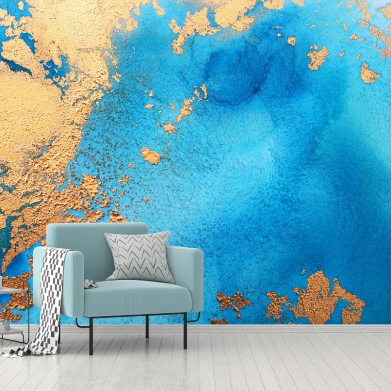 Wall mural blue and gold abstract ocean texture