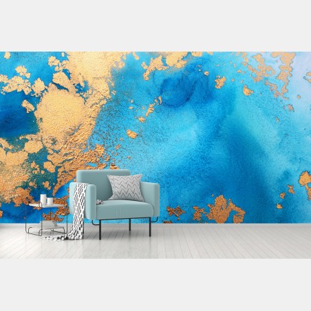 Wall mural blue and gold abstract ocean texture • Wallissimo®