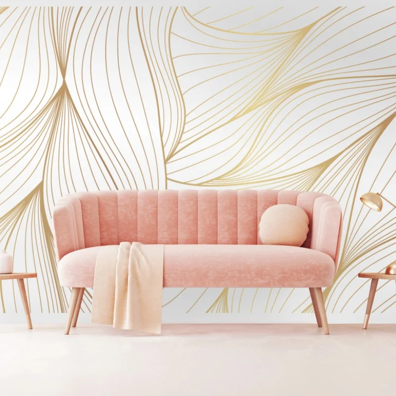 Wall mural golden flowing lines abstract design