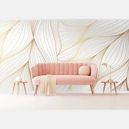 Wall mural golden flowing lines abstract design • Wallissimo®