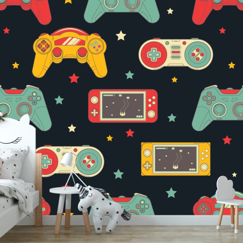 Wall mural retro game controller pattern