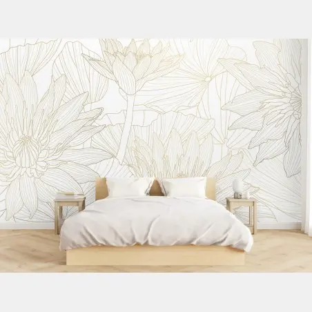 Wall mural delicate gold floral line art • Wallissimo®
