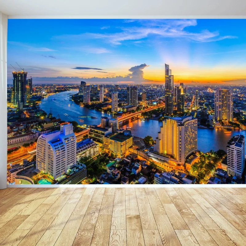 Wall mural vibrant city skyline at dusk