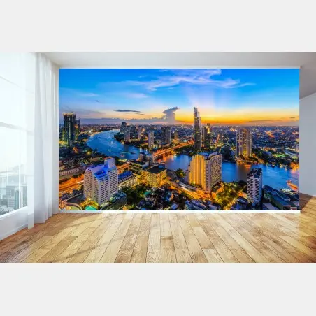 Wall mural vibrant city skyline at dusk • Wallissimo®